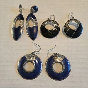 3 Vintage Berebi Earrings Bold Blue Black Dangling '80s Collectible Signed